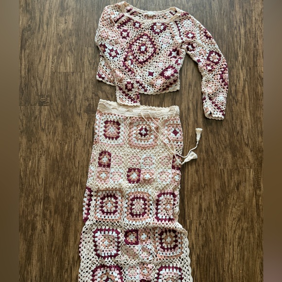 Dresses & Skirts - Handmade Crochet Two-Piece Set in Cream & Mauve